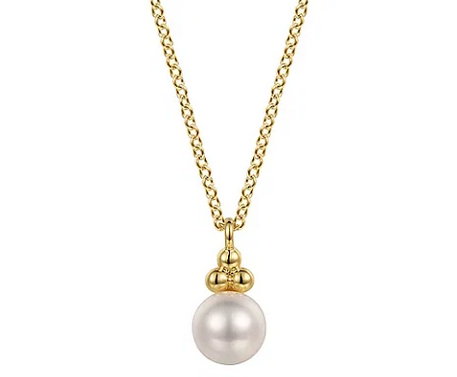14k Yellow Gold Pearl Bujukan Drop Pendant Necklace