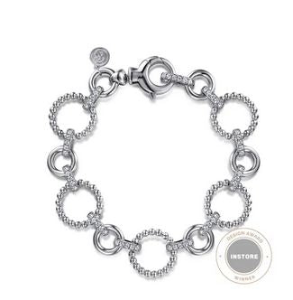 925 Sterling Silver White Sapphire Bujukan Link Tennis Bracelet