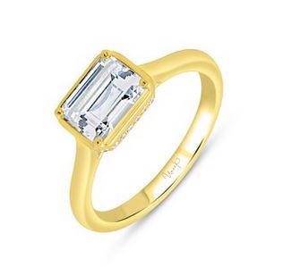 14K Yellow Uneek Alexandria Collection Bezel Emerald Cut Engagement Ring