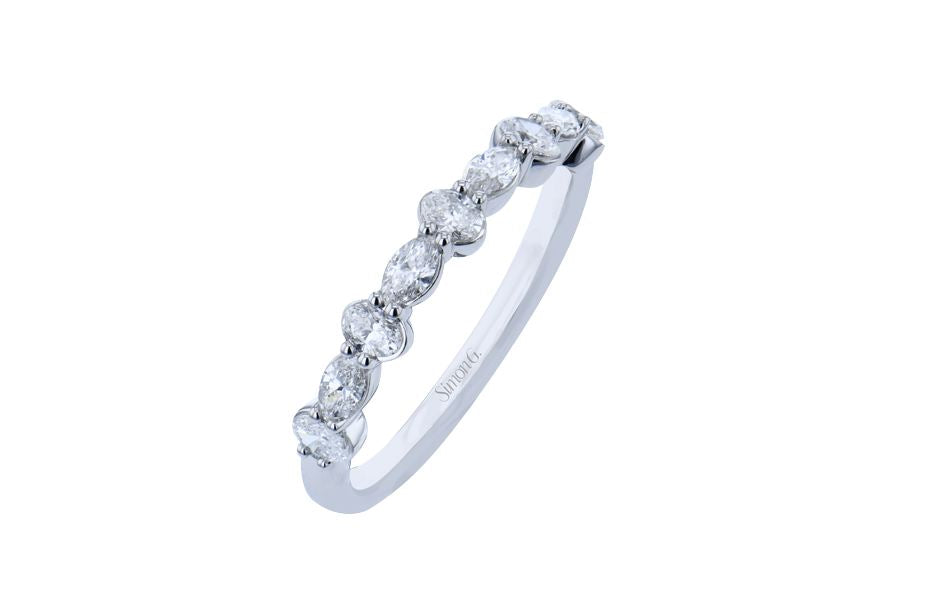 Lady's White 18 Karat Stackable Anniversary Ring Size 6.5 Old Key 843475 With 4 = 0.27Twt Marquise G Vs1 Diamonds And 5 = 0.27Twt Oval G Vs1 Diamonds