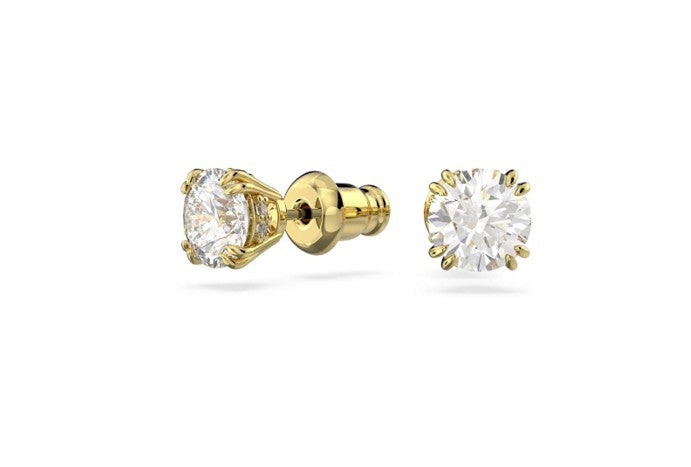 Stilla stud earrings Round cut, White, Gold-tone plated