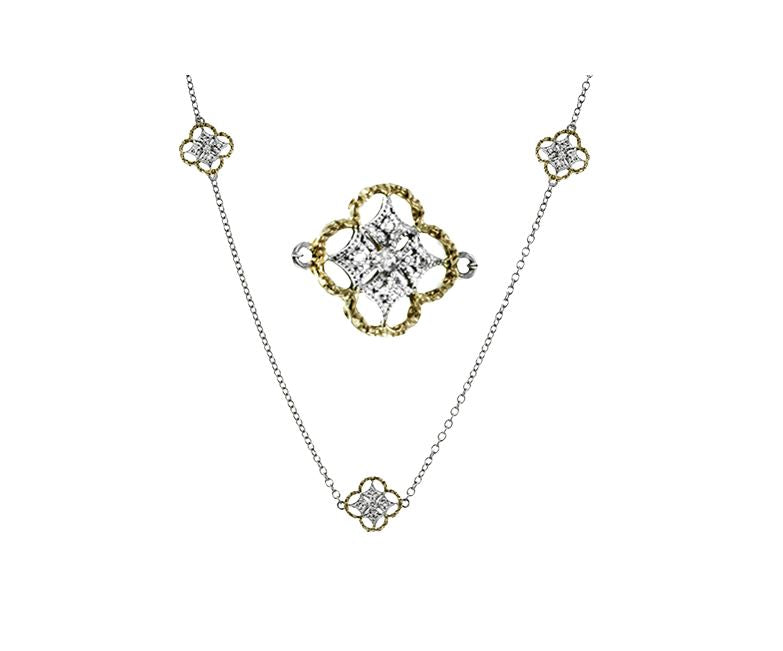Lady's Two-Tone 18 Karat Fancy Link Necklace Length 36 With 25 = 0.17Twt Round G Vs1 Diamonds