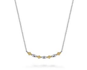 14k Yellow Gold & 925 Sterling Silver Bujukan Two Tone Bar Necklace
