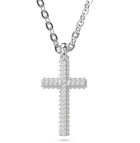 Insigne pendant Pavé, Cross, White, Rhodium plated