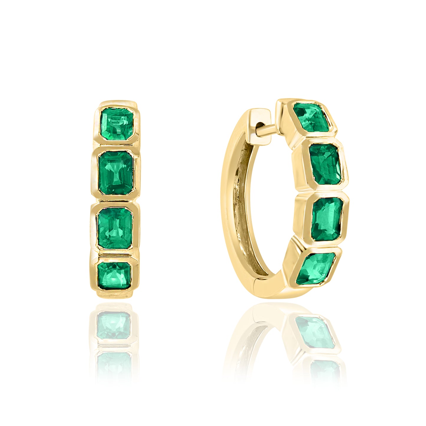 Lady's Yellow 18 Karat Small Hoop Earrings With 8 = 1.65Tw Emerald Emeralds