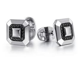 925 Sterling Silver Square Cufflinks with Black Spinel