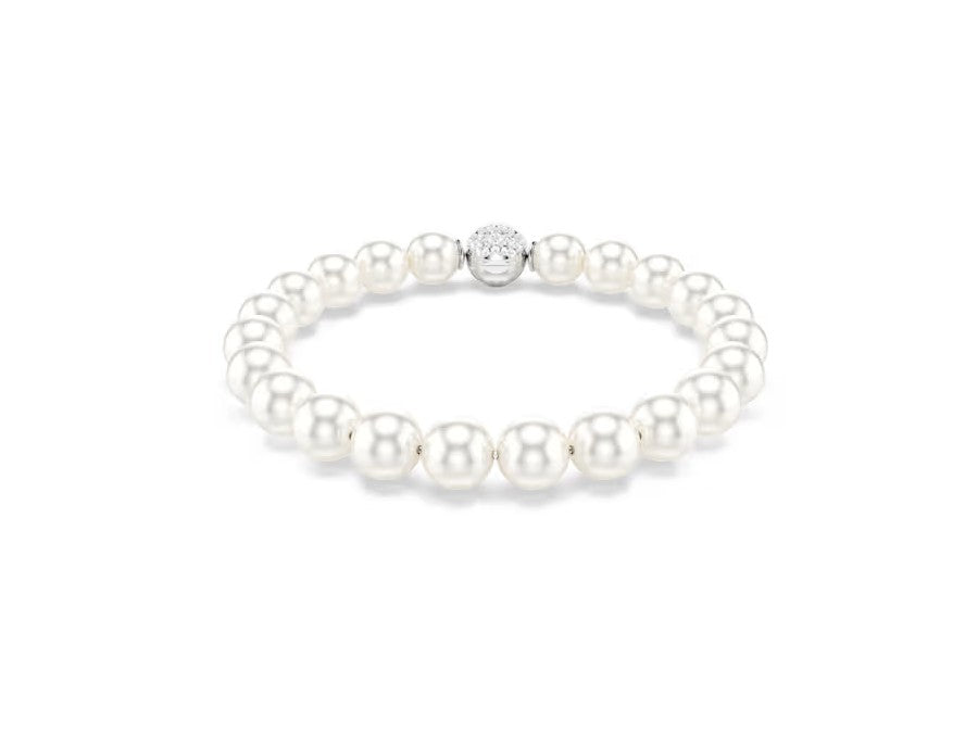 Matrix bracelet Crystal pearl, White, Rhodium plated