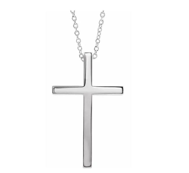14K White Gold 12x7.6 mm Cross 18" Necklace