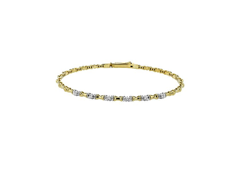 Lady's Two-Tone 18 Karat Bangle Bracelet With 6 = 0.16Twt Round G Vs1 Diamonds