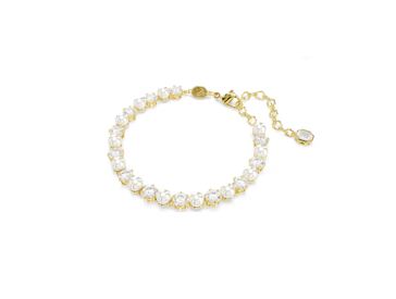 Matrix Tennis bracelet Crystal pearl, Round cut, White, Gold-tone plated