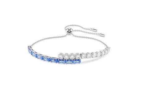 Matrix bracelet Mixed cuts, Blue, Rhodium plated