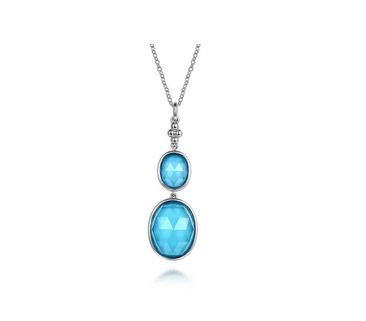 Pendant Drop Necklace 925 Sterling Silver Rock Crystal and Turquoise Bujukan