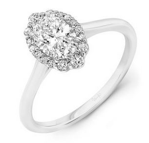 14K White Uneek Petals Collection Halo Oval Shaped Engagement Ring
