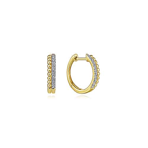 14K Yellow Gold Bujukan Pave 10mm Diamond Huggie Earrings