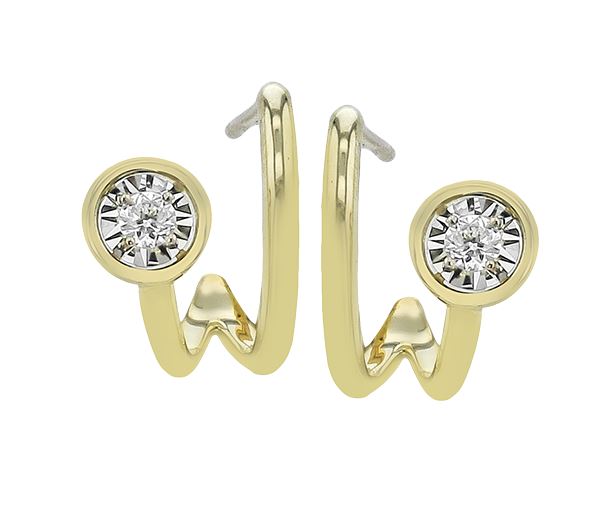 Lady's Two-Tone 14 Karat Twisted Hoop Earrings With 2 = 0.11Tw Round G Vs1 Diamonds