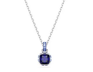 Birthstone pendant Square cut, September, Blue, Rhodium plated