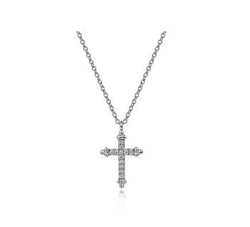 14K White Gold Bujukan Cross Diamond Pendant Necklace