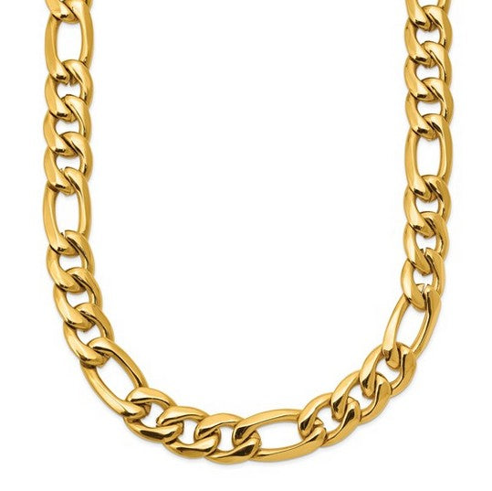Chisel Stainless Steel Polished Yellow IP-plated 8mm Figaro Chain 24 inch Necklace