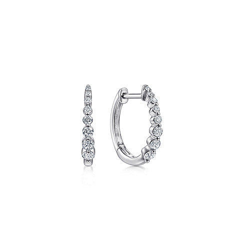 14k White Gold 15mm Round Diamond Classic Huggies