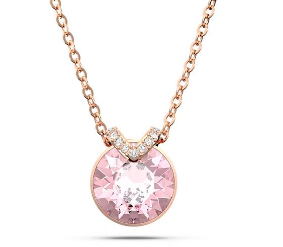 Bella V pendant Round cut, Pink, Rose gold-tone plated