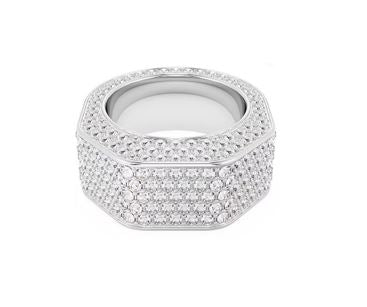 Dextera ring Octagon shape, Pavé, White, Rhodium plated 58