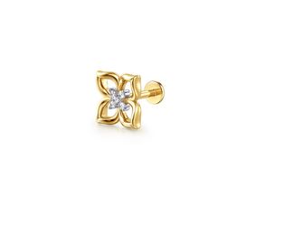 14K Yellow Gold Diamond Clover Single Flatback Stud Earring