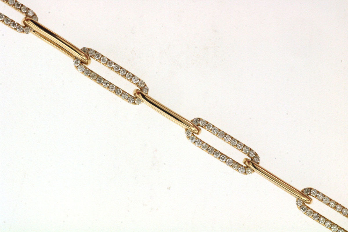 Lady's Yellow 14 Karat Cable Link Bracelet With 0.90Tw Round I I1 Diamonds