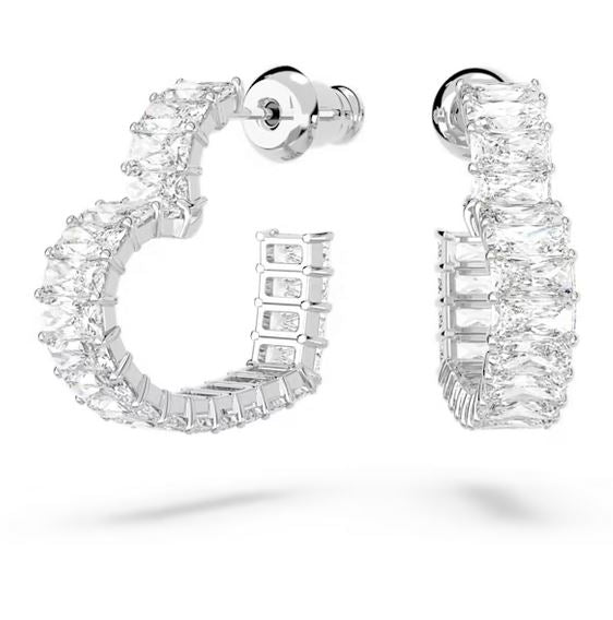 Matrix hoop earrings Heart, Small, White, Rhodium plated