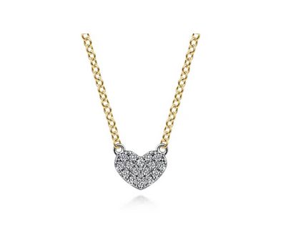 14K White and Yellow Gold Diamond Heart Pendant Necklace