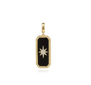 14K Yellow Gold Diamond and Onyx Bujukan Medallion Pendant With Detachable Bail