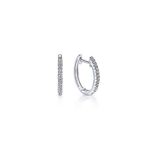 14k White Gold Classic 10mm Pave Diamond Huggie Earrings