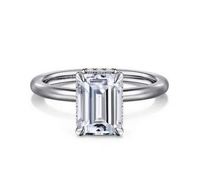 14K White Gold Hidden Halo Emerald Cut Diamond Engagement Ring