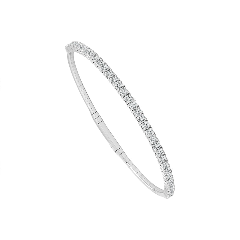14K White 2ct Half Diamond Flexi Bangle