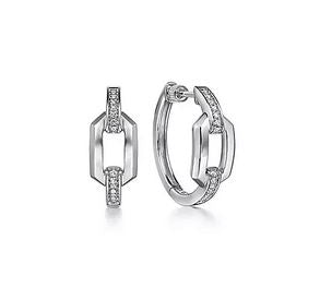 925 Sterling Silver White Sapphire Link Chain Hoop Earrings