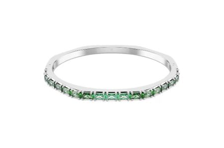 Matrix bangle Baguette cut, Green, Rhodium plated M