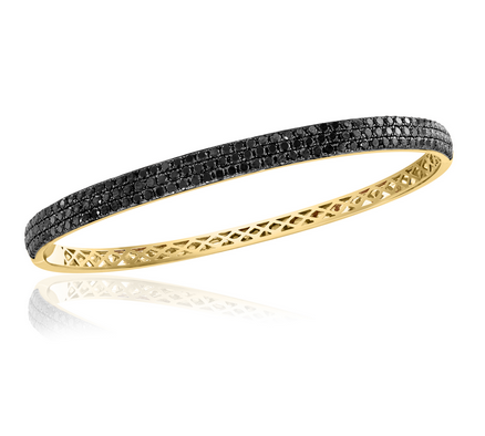 Lady's Yellow 18 Karat Bangle Bracelet With 151 = 3.24Tw Round H Si1 Black Diamonds