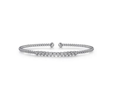 14K White Gold Bujukan Bead Diamond Bangle
