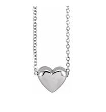 14K White Puffed Heart 16-18"Necklace