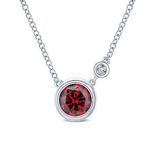 925 Sterling Silver Garnet and Diamond Pendant Necklace