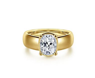 14K Yellow Gold Wide Band Elongated Cushion Diamond Engagement Ring
