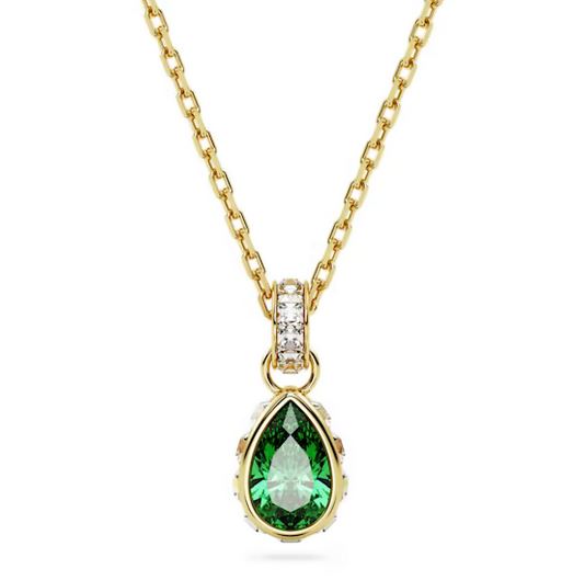 Chroma pendant Pear cut, Green, Gold-tone plated