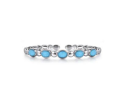 925 Sterling Silver Rock Crystal& Turquoise Bangle