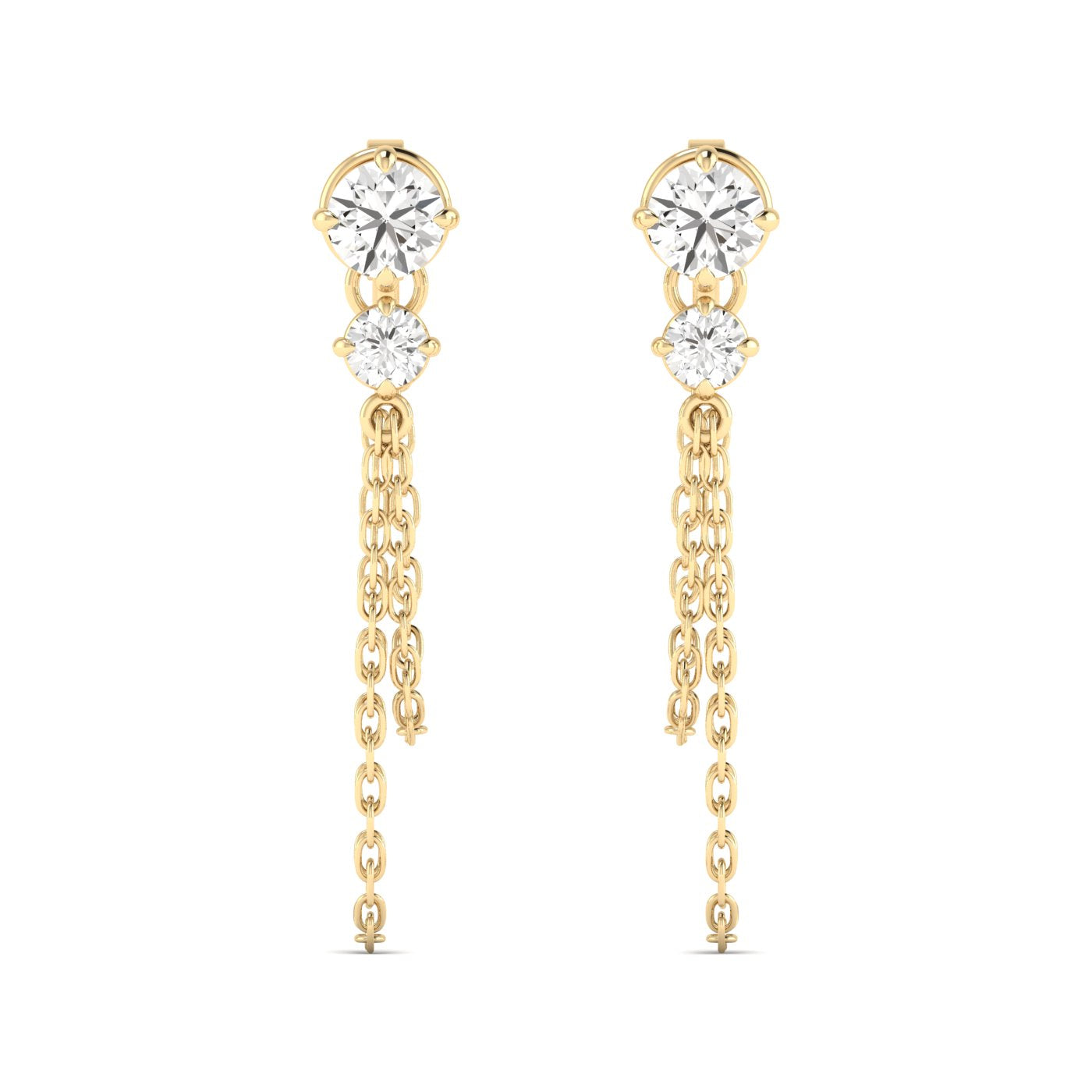 14K Yellow Gold Starlight Two Stone Chain Earrings