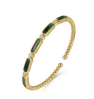 14K Yellow Gold Diamond and Malachite Bujukan Bangle
