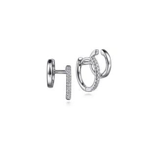 14K White Gold Diamond Double Huggie-Cuff Earrings With U Set