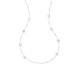 Lady's White Sterling Silver Station Necklace Length 38 With V Rock Crystals And V Mother Of Pearls