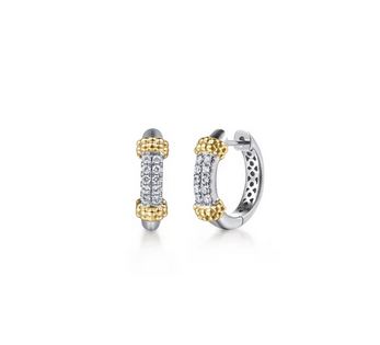 14K Yellow Gold and 925 Sterling Silver Bujukan White Sapphire Huggie Earrings