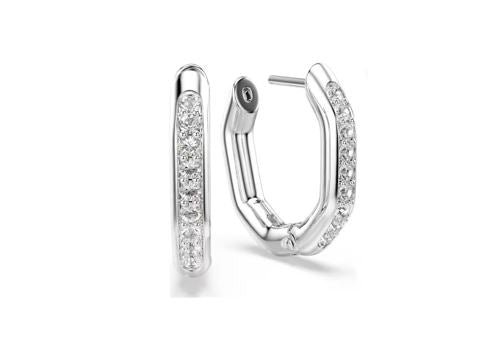 Dextera hoop earrings Octagon shape, Round cut, White, Rhodium plated