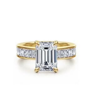 14K Yellow Gold Emerald Cut Diamond Engagement Ring