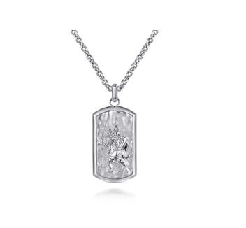 22 Inch 925 Sterling Silver Saint Christopher Dog Tag Pendant Necklace